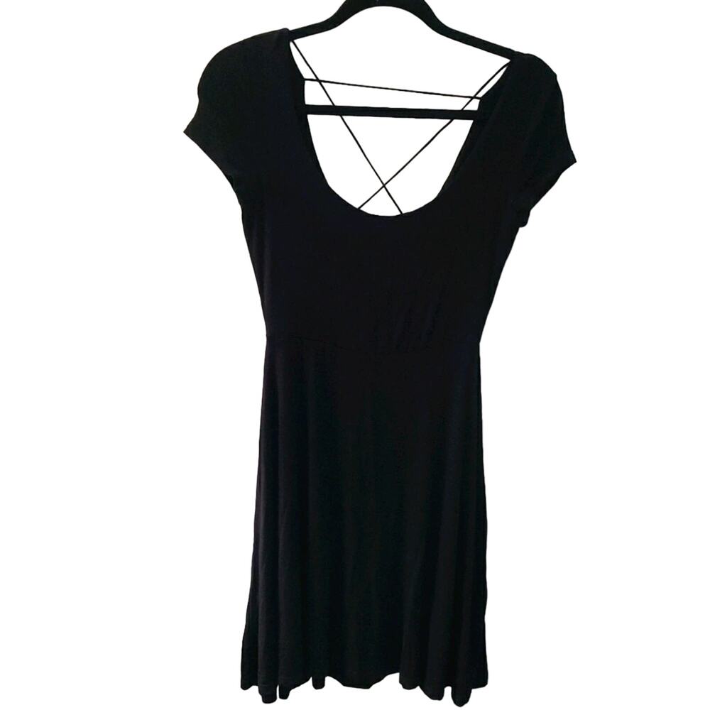 Lush Womens Sz S Black Short Sleeve Strappy Flowy Dress Skater Dress